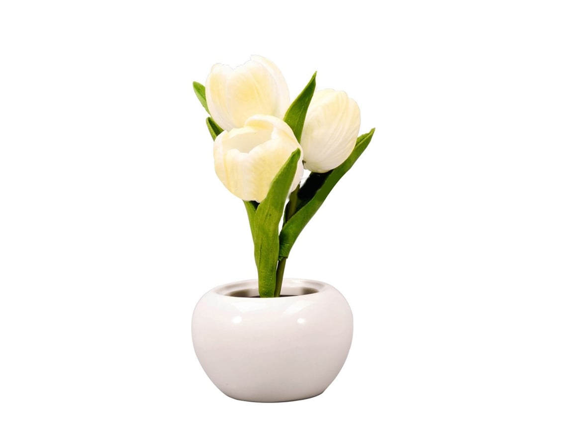 2026 lâmpada de Mesa de Flores Tulipã Luz Nocturna Suave Cerâmica Pu Baterias para Livrarias Cafés Branco