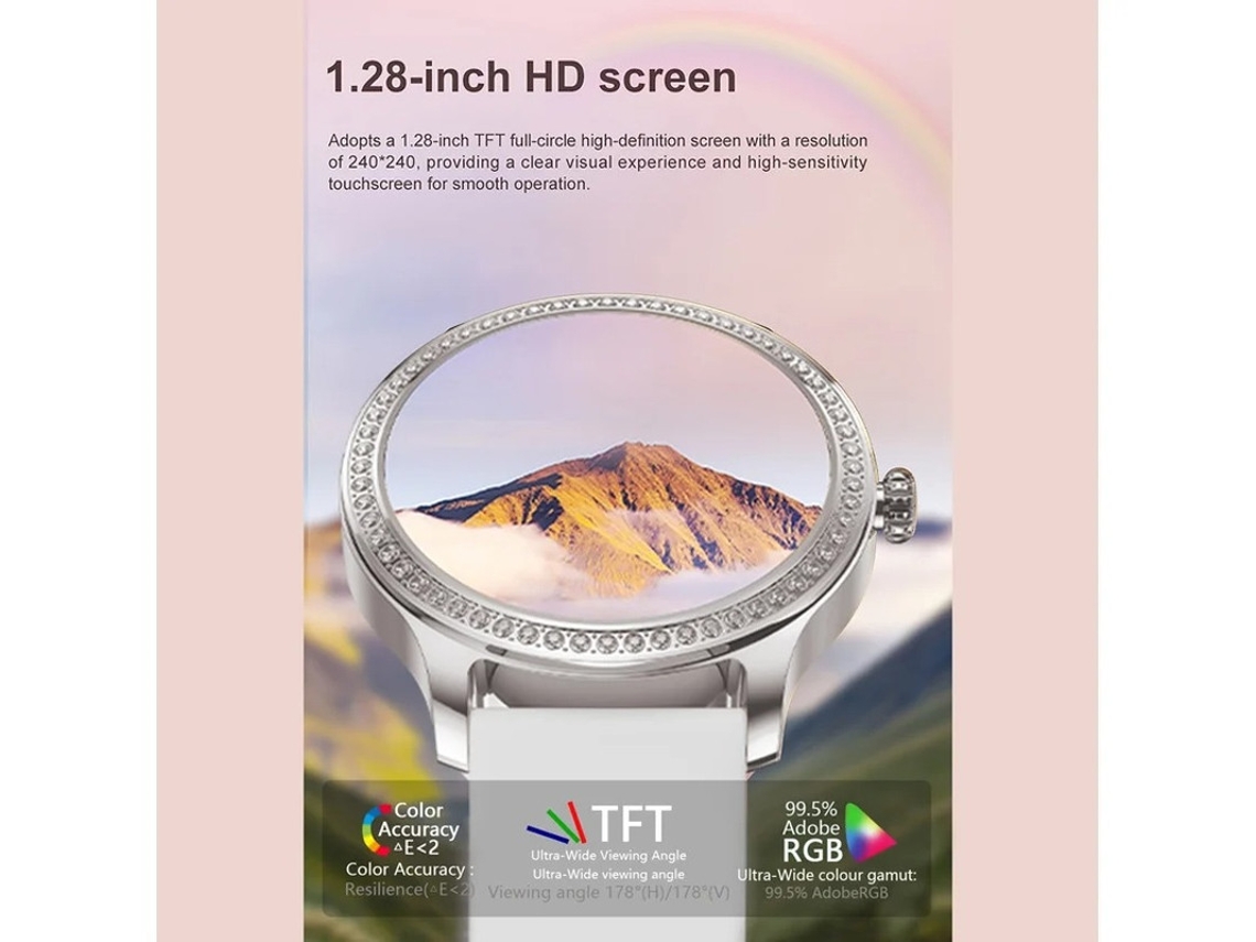 Relógio Inteligente Feminino com Tela Sensível e Tela Diamond Touch 1.28" para Android e iOS Prata Bestvite