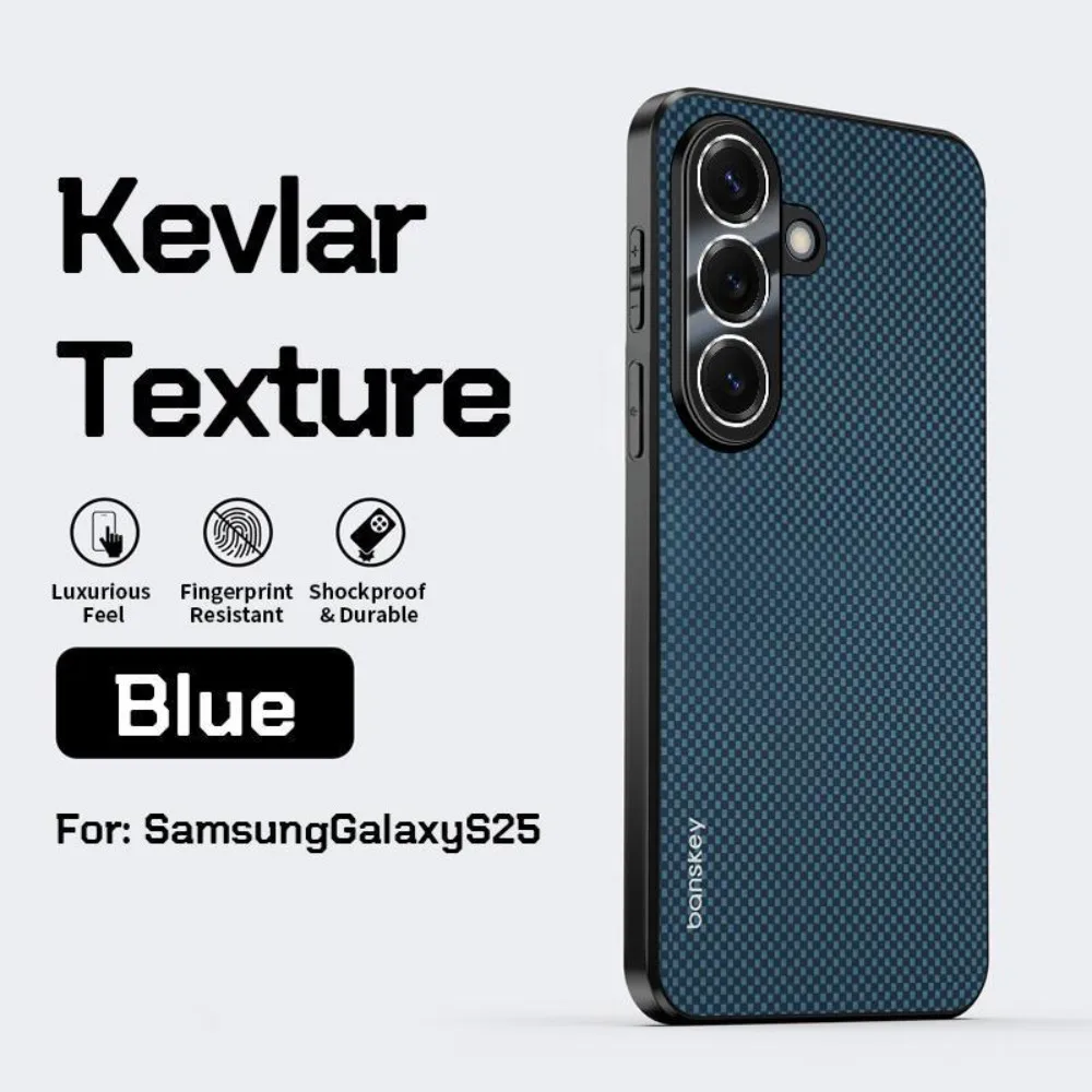 Capa Para Celular (azul, Galaxy S25) Clássica Com Textura De Fibra De Carbono Kevlar, Acabamento Fosco E Proteção Contra Quedas