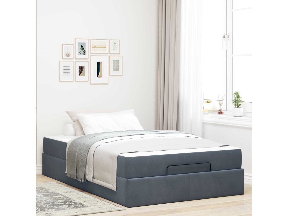 Vidaxl Estrutura De Cama Com Colchão 2 Unid. Cinza Escuro Veludo