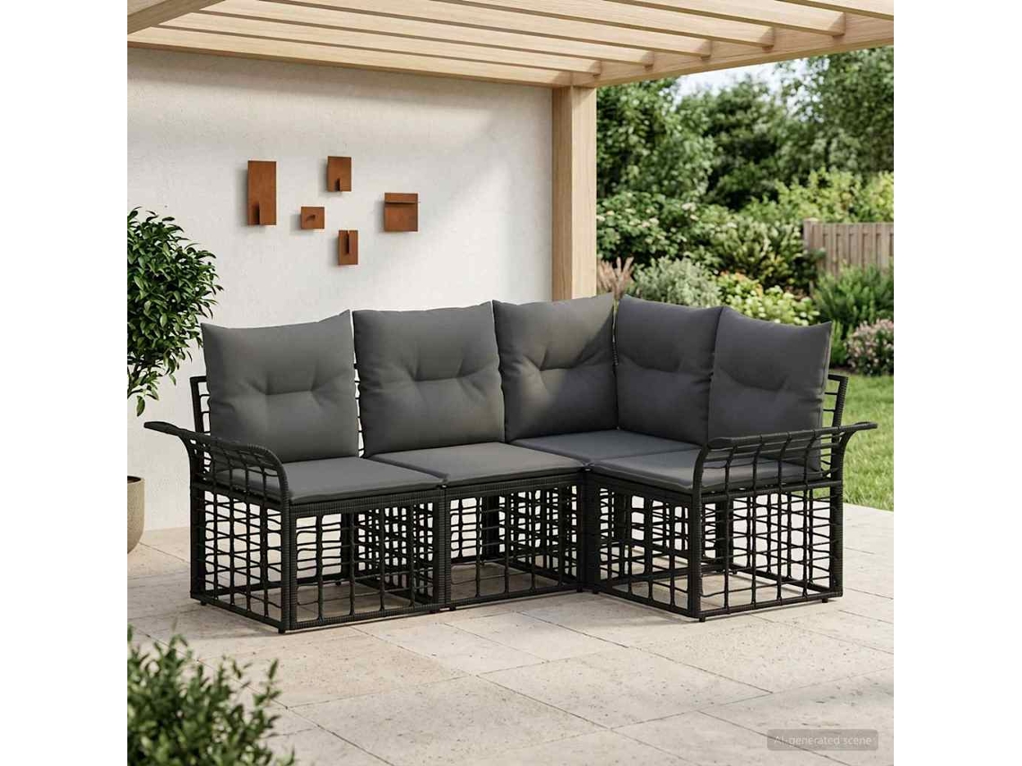 Vidaxl Conjunto De Sofás Para Exterior 4 Unid. Preto E Cinza Escuro