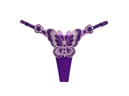 Calcinha fio dental feminina 2026 com argolas de metal, bordado de borboleta, ajustável, lingerie sexy