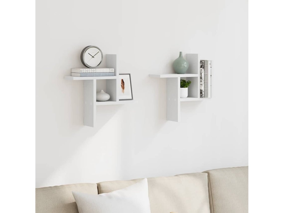 Vidaxl Prateleiras De Parede 2 Pcs 38x12x38cm Derivados Madeira Branco