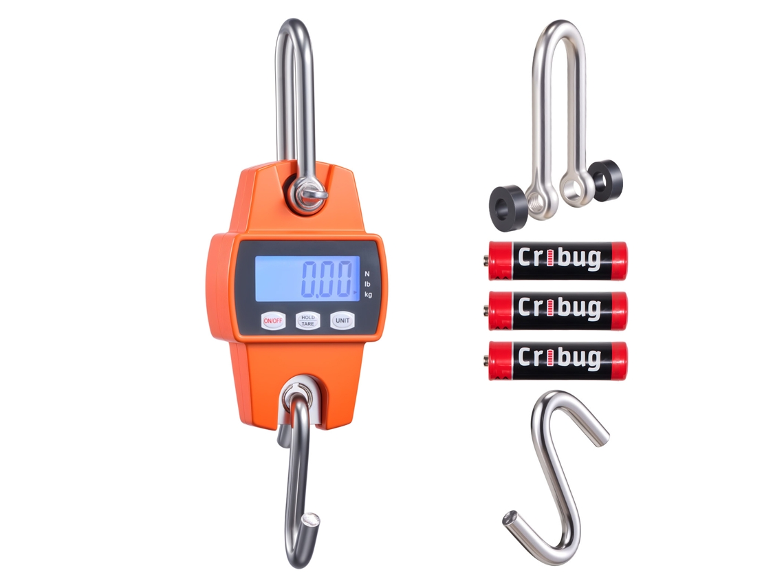 Balança Suspensa Digital Carga Máxima 300 Kg, Resolução De 50 G Com Tela Lcd, Tara, Retenção Dados Pico Peso, Alumínio Fundido, Guindaste Portátil