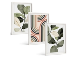 Pinturas Murais Modernas Motivos Geométricos De Plantas Moldura Branca Pinturas De Quarto Espelharte (3 Piezas De 40x60 Cm)