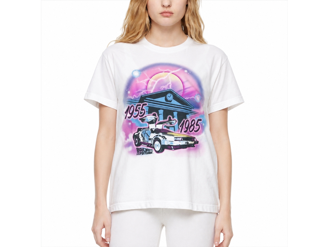 Rockinstone Back To The Future Movie Airbrush White Adult T-shirt Size:m