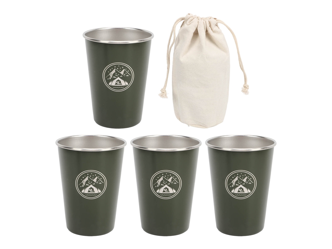 4 Copos De Aço Inox 304 350ml Para Cerveja Camping Café Com Sacola De Armazenamento