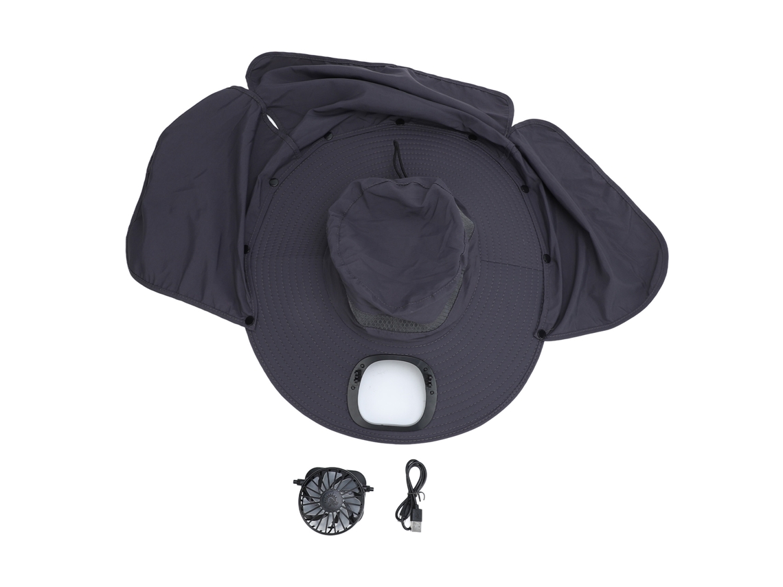 Chapéu Solar com Ventilador Usb Cinza Escuro