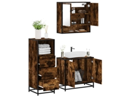 Vidaxl 3 Pcs Conjunto De Móveis Wc Madeira Processada Carvalho Fumado