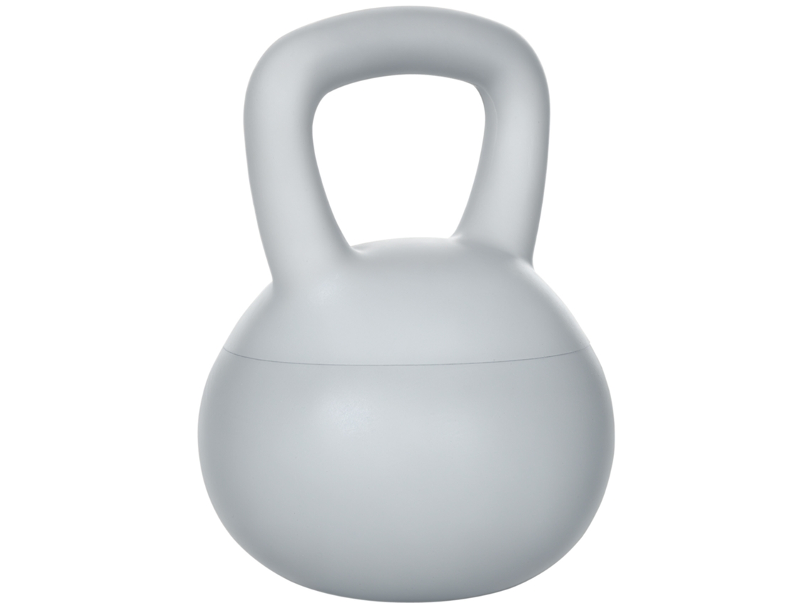 Kettlebell De Areia De 4 Kg Em Pvc E Metal Para Treino De Ombros E Bíceps, 19 X 19 X 26 Cm, Cinza.