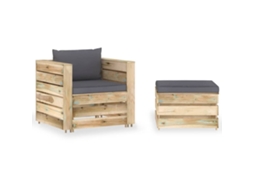 Vidaxl 2 Pcs Conj. Lounge Jardim C/ Almofadões Madeira Impreg. Verde
