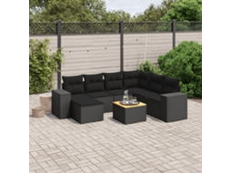 8 Pcs Conjunto Sofás De Jardim Com Almofadões Vime Pe Preto Dkd Home Decor