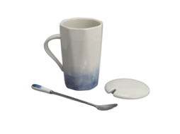 Mali caneca de Cerâmica Estilo Pintura À Tinta 400ml com Colher e Tampa para Café Casa Escritório Azul
