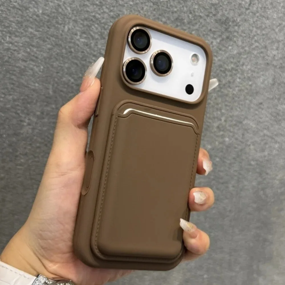 Capa De Celular Em Silicone Líquido Magnético (marrom) Para Iphone 16 Com Carteira Magsafe.