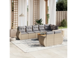 Vidaxl 9 Pcs Conjunto De Sofás P/ Jardim Com Almofadões Vime Pe Bege
