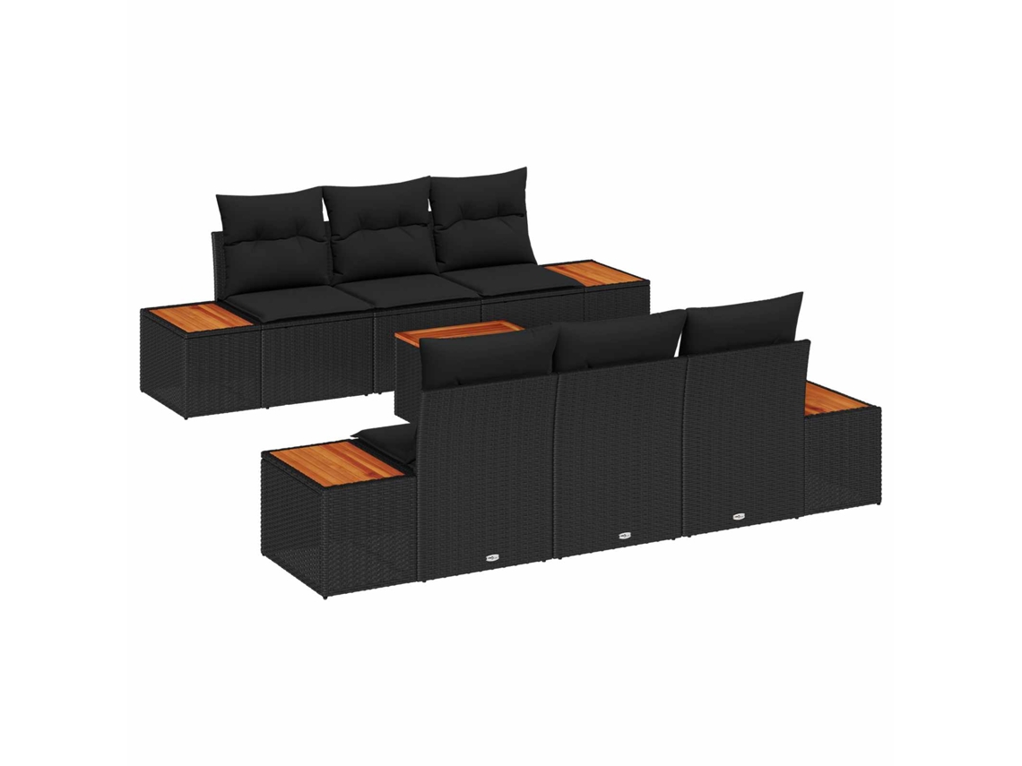 Vidaxl Conjunto De Sofá De Jardim 7 Unid. Preto Rattan Sintético