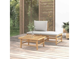 Vidaxl 3 Pcs Conj. Lounge De Jardim Bambu C/ Almofadões Cinzento-claro