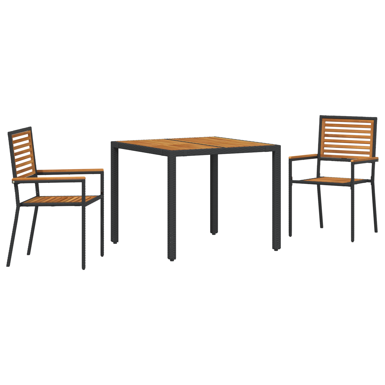 Conjunto 3 Conjunto De Jantar Para Jardim Vidaxl Preto Vime Pe (90 X 90 X 75 Cm)