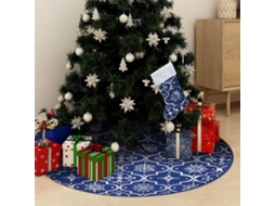 Vidaxl Saia De Árvore De Natal Luxuosa 90 Cm Com Meia Tecido Azul