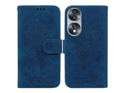Capa De Celular For Honor 70 Em Couro Com Estampa De Borboleta E Rosa