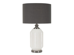 Abajur De Mesa Brighty Modern - Base De Vidro Branco E Cúpula De Veludo Cinza - 65 Cm, Design Elegante E Essencial.