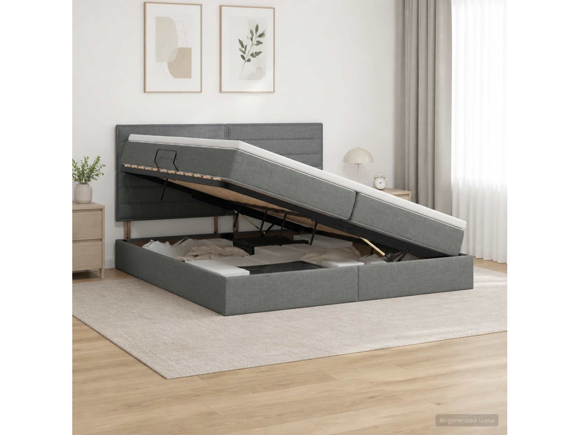 Vidaxl Cama De Armazenamento Led Com Colchão Cinzento-escuro