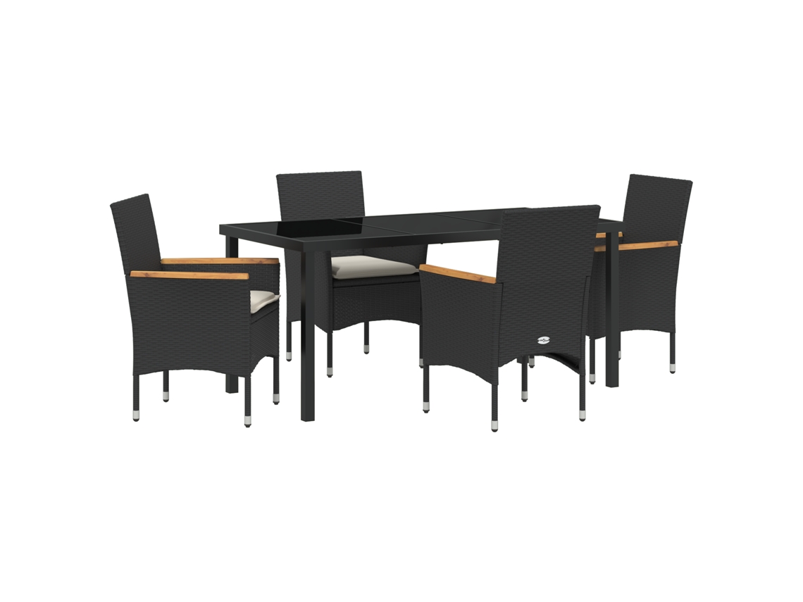 Conjunto 5 De Jantar Para Jardim Com Almofadas Vidaxl Rattan Preto