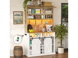 Armário Alto De Cozinha 191 Cm Com Led, Tomada, Porta Rebatível, Ganchos, Arrumação Para Vinho E Vitrine Para Cozinha E Sala De Jantar