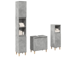 Vidaxl 3 Pcs Conj. Móveis Casa Banho Derivados Madeira Cinza Cimento