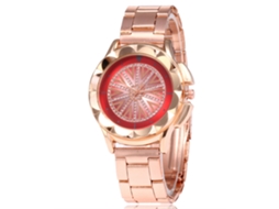 Relógio de quartzo unissex com pulseira de aço, mostrador redondo simples, moderno (vermelho)