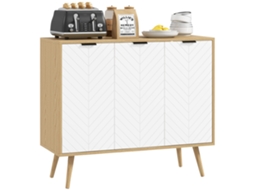 Aparador Melamina de Madeira Cor Branco e Madeira 91,5x35x77,4 cm Homcom
