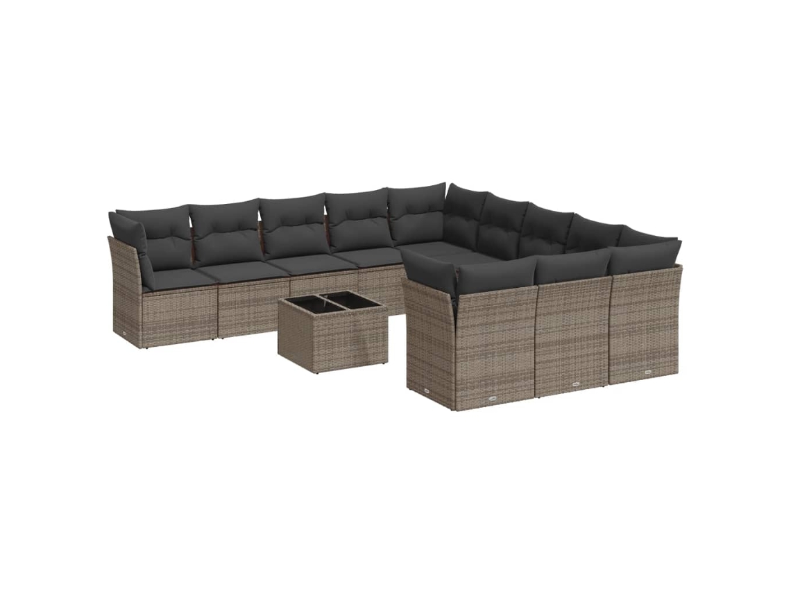Conjunto de 12 Sofás Jardim com Almofadões Vime Pe Cinzento MAISON EXCLUSIVE