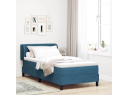 Vidaxl Cama Box Com Cabeceira Azul Escuro 90 X 190 Cm Veludo