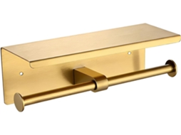 Porta Papel Higiênico Duplo Em Aço Inoxidável 304 Dourado Com Prateleira, Montagem Na Parede, Dispensador De Papel
