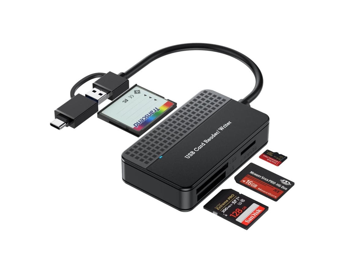 Leitor de Cartões 4 em 1, Usb 3.0 e Usb c para Microsd, Sd, Cf e Ms Stick, de 5120 Mbps, Compatível com Mac, Pc e Smartphones AQUAFORGE