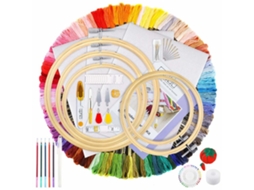 Lurelia Kit Bordado Ponto Cruz Bambu 154 Peças 5 Bastidores 100 Cores Natural Com Bastidor
