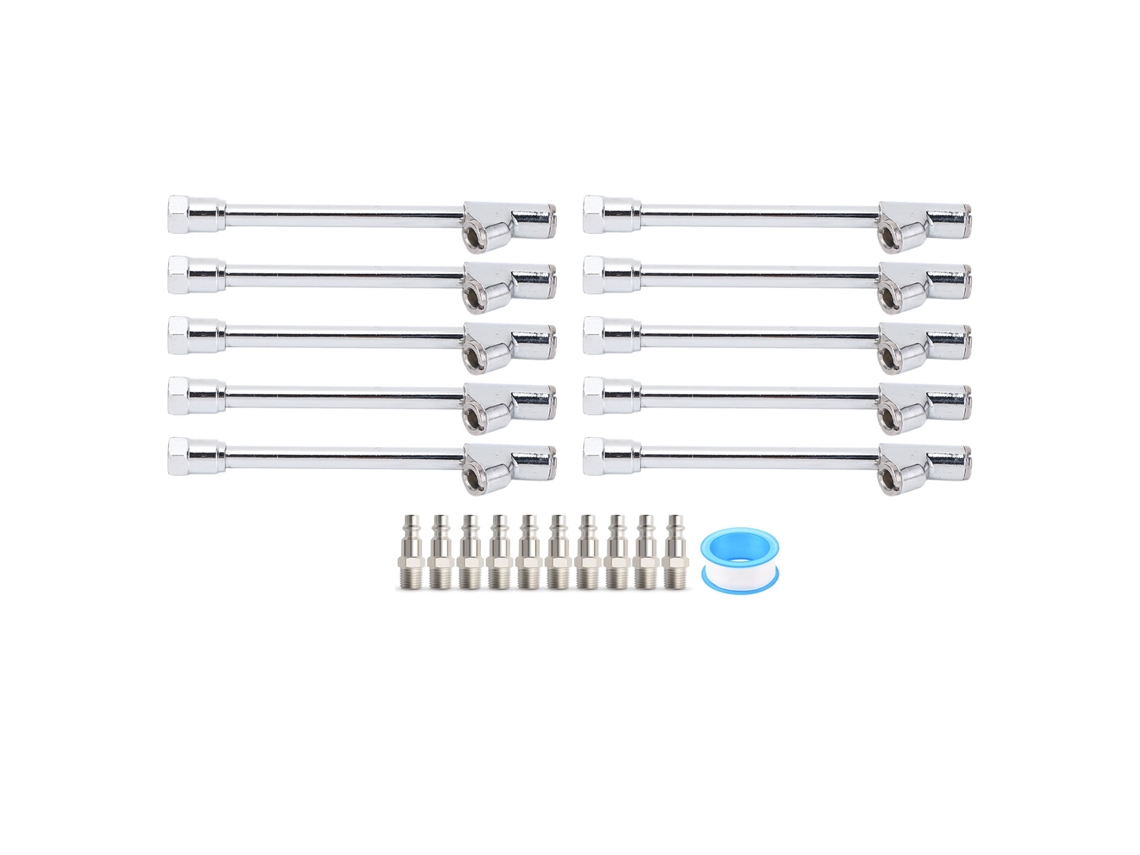 10 Conjuntos De Manguito De Aire De Doble Cabeza Com Conector Rápido De 1/4 Polegada Fnpt Para Neumáticos De Carro E Caminhão Prata