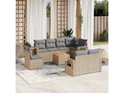 Vidaxl 9 Pcs Conjunto De Sofás P/ Jardim Com Almofadões Vime Pe Bege