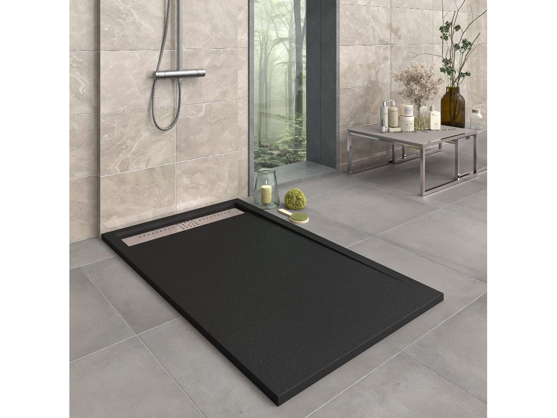 Base de Duche em Resina ORION Preta 150x90 Cm com grade em aço RC