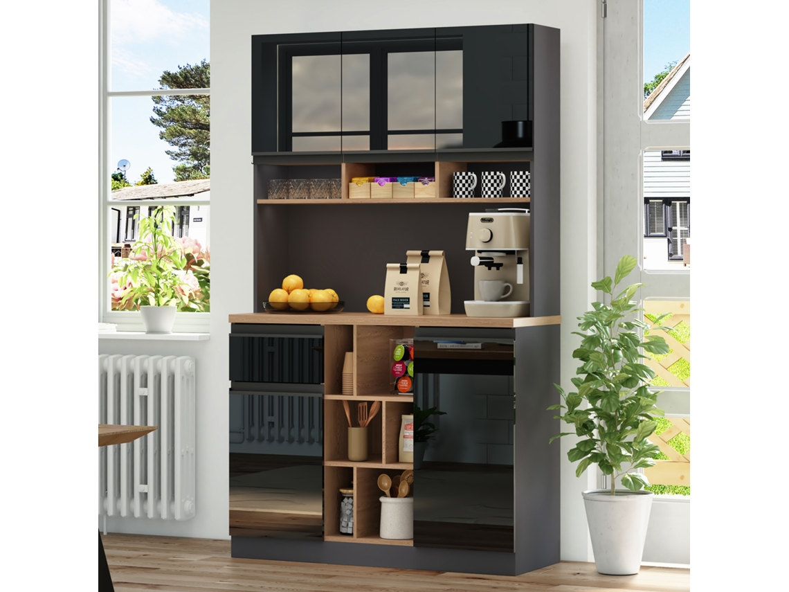 Armário Cozinha Cinza/preto 105x45x185cm, Alto Brilho, Alças Metal, Gavetas, Anti-inclinação.-hm