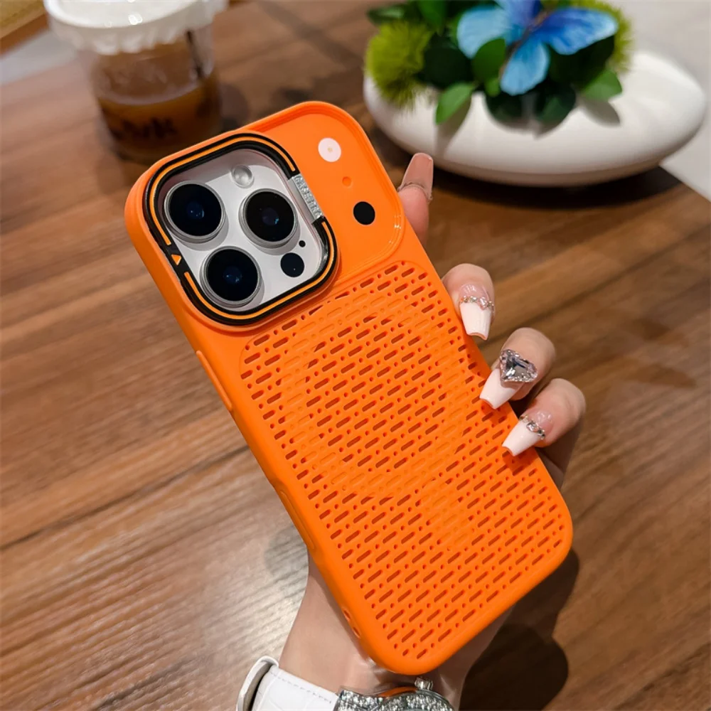 Capa Magnética Para Iphone 13 (laranja) Com Suporte De Resfriamento E Acabamento Fosco.