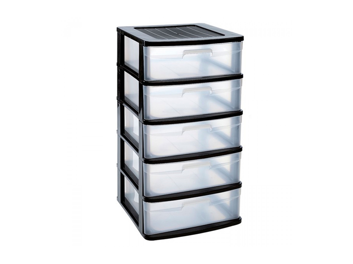Gaveta de arrumação ACAN Sena 5 gavetas de plástico transparente Torre de arrumação 81x40x40x39 cm Preto