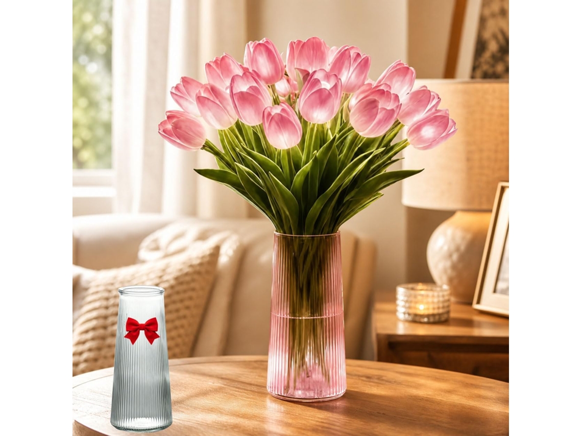 Conjunto de 15 luminárias radiantes e românticas em formato de tulipa com vidro, com LED na parte inferior, em formato de tulipa, árvore de