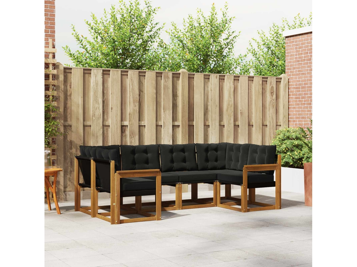 Vidaxl Conjunto De Sofás Para Exterior 6 Unid. Natural E Preto