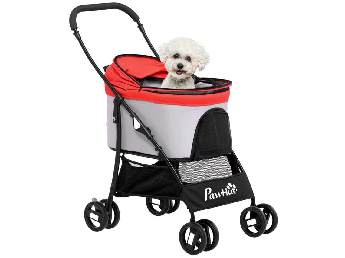 Carrinho 3 em 1 NOVAVEST para Cães Pequenos com vagão destacável, cesto de armazenamento, cintos de segurança e almofada, vermelho