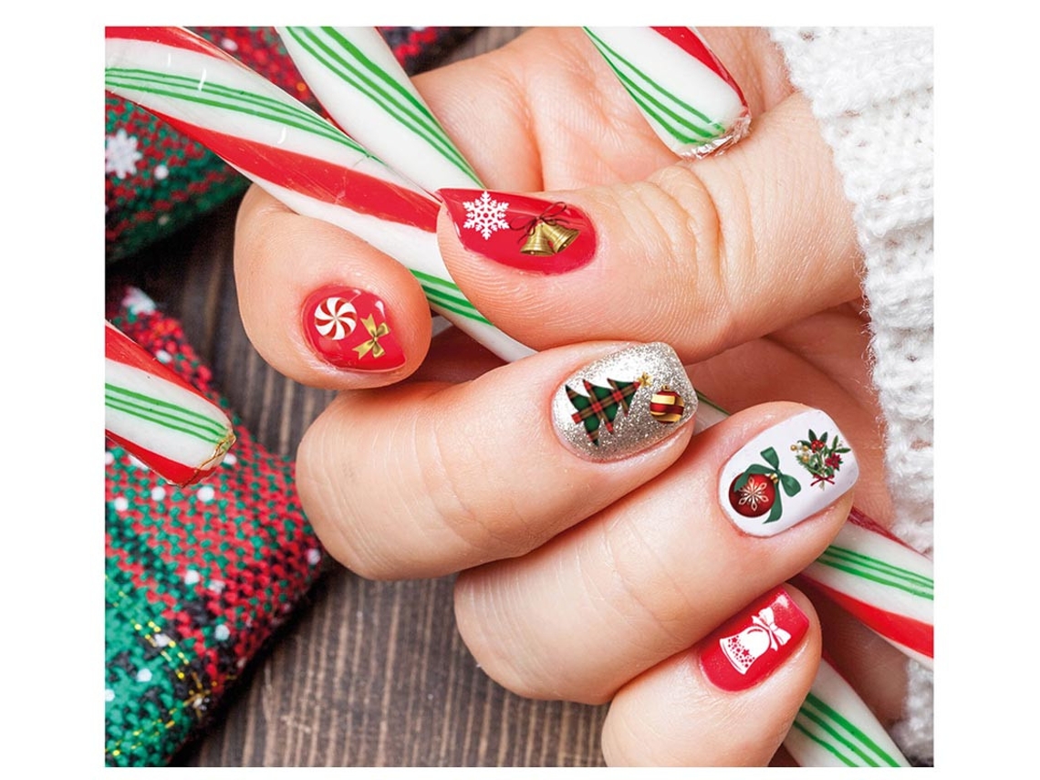 Folha com Adesivos de Unhas de Natal 10x7 cm