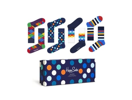 Pack de 4 Meias HAPPY SOCKS Gift Box 36/40 EU  (Algodão - Azul)