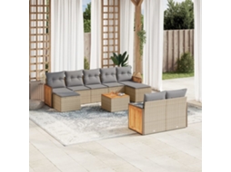 Vidaxl 10 Pcs Conjunto De Sofás P/ Jardim Com Almofadões Vime Pe Bege