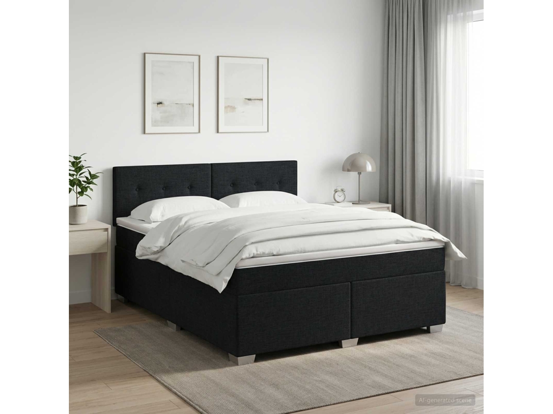 Vidaxl Cama Box Spring Com Colchão Preto 160 X 200 Cm Tecido