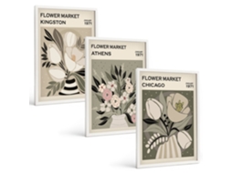 Conjunto De Pinturas Composições Florais Retrô Espelharte (3 Peças 40x60 Cm)
